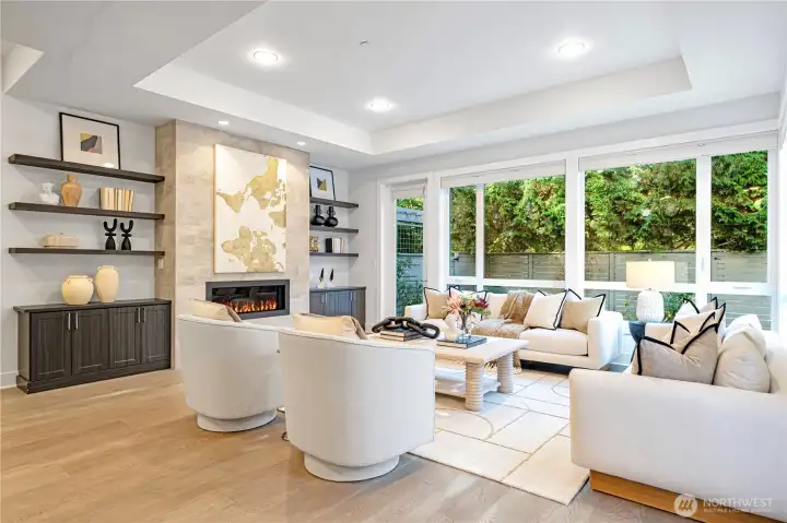 Gas fire place and built in shelves