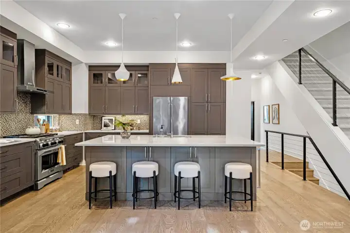 Huge kitchen island with built in wine fridge