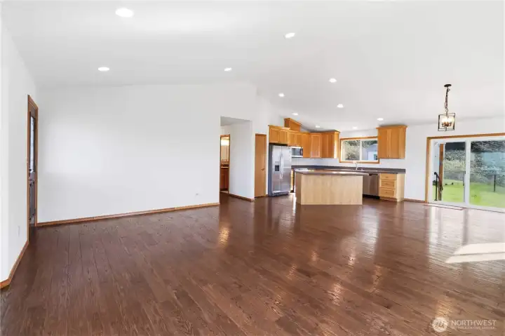 Living room, kitchen & dining area