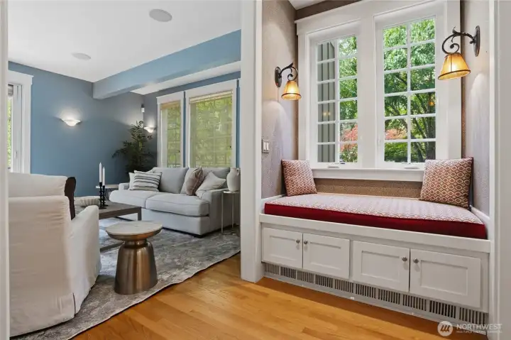 Formal living room and elevator vestibule.