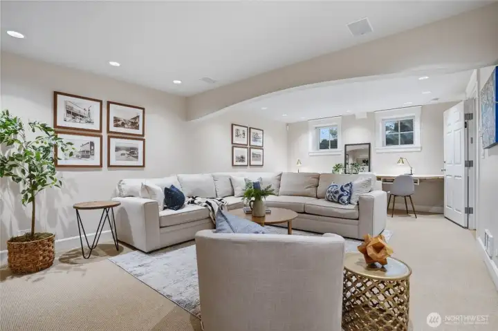 This room includes a full-width desktop and custom-built filing.