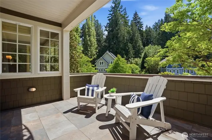 Deck off the living room overlooking the common area.