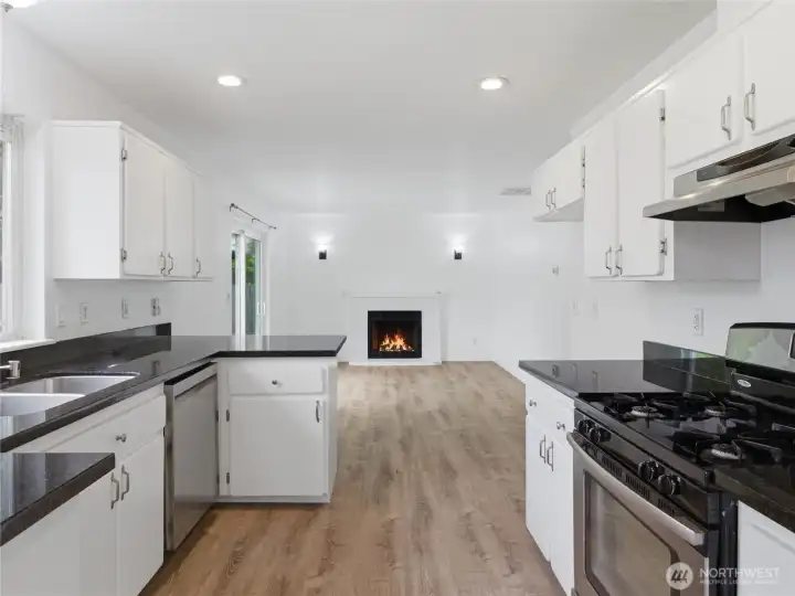 Kitchen with granite countertops and SS appliances