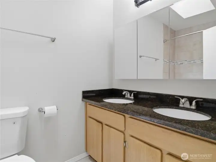 Primary bathroom with dual sinks