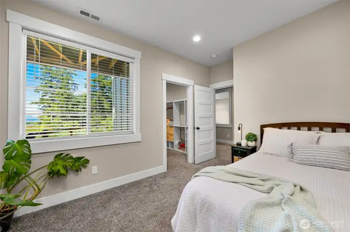 Second downstairs bedroom with a sizable walk-in closet.