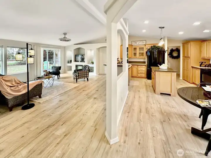 Another view from the front entry...laminate floors throughout for easy clean-up and care.