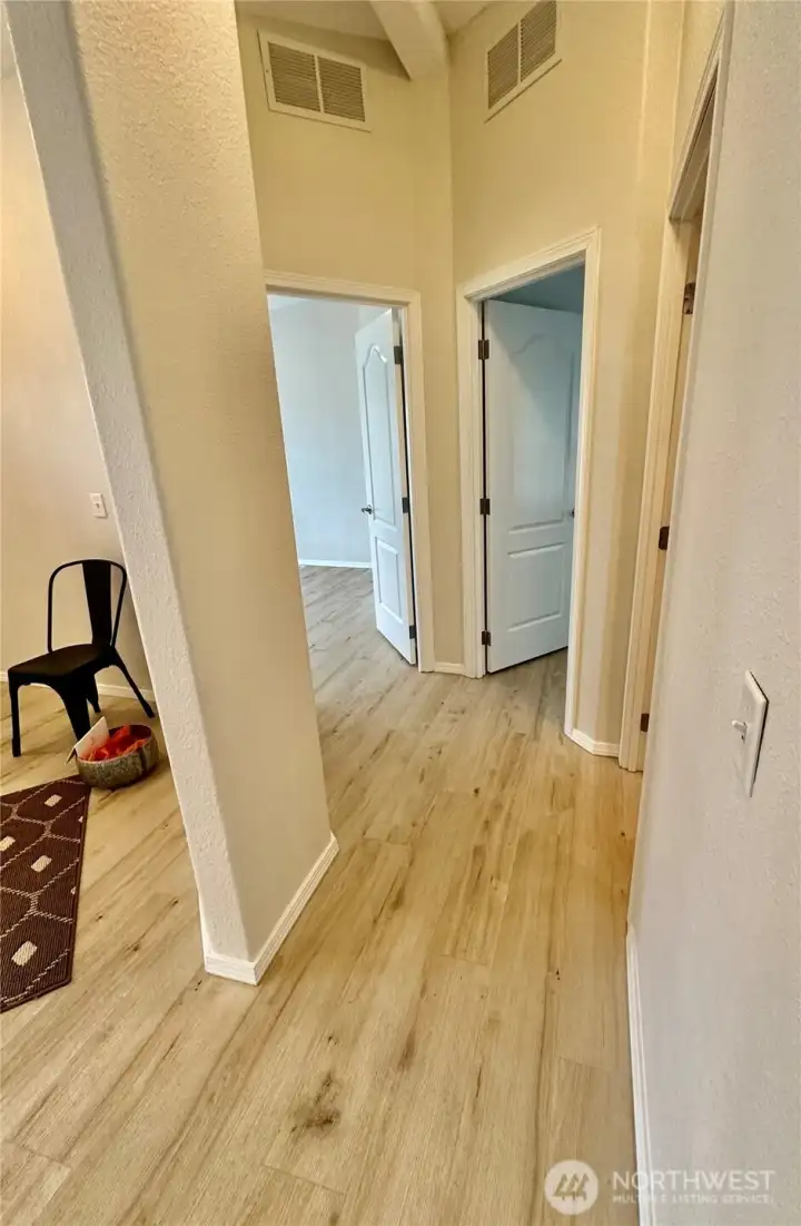 View of the hall leading to the bedroom/den/full bath wing.