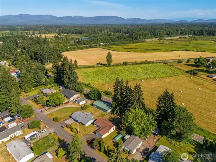 Aerial view of the home and surrounds property.