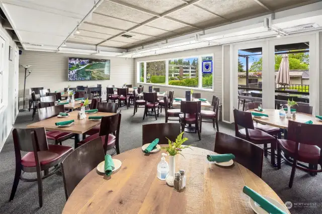 Lounge "Golf Bar" leads to a Dining Patio with views to the Seattle Skyline