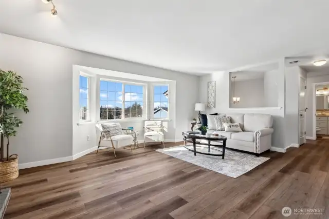 Beautiful living room with bay window