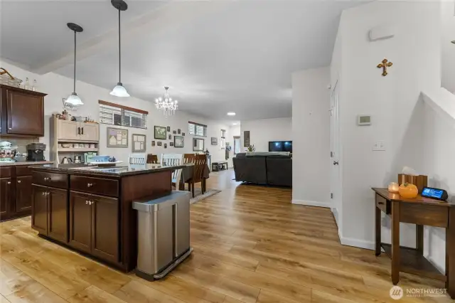 Stunning open concept kitchen, dining and living room