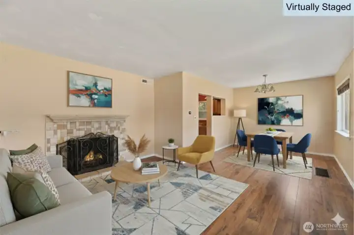 Virtually Staged Living and Dining Room