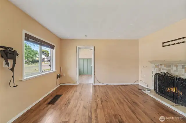 Living Room & Wood Fireplace