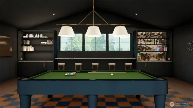 Edgy Rec-room wet bar ready