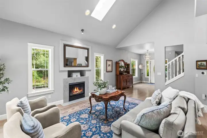 Skylights fill the great room with natural light