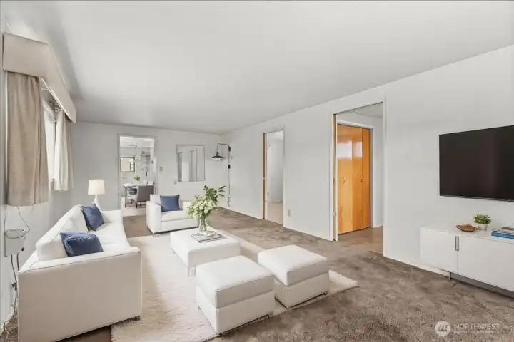 Virtually Staged Living Room. Kitchen and 2bdr are on the Main Floor