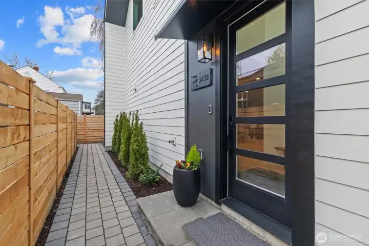 Front door is private and faces West