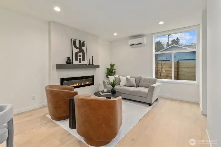 Living room with cozy fireplace