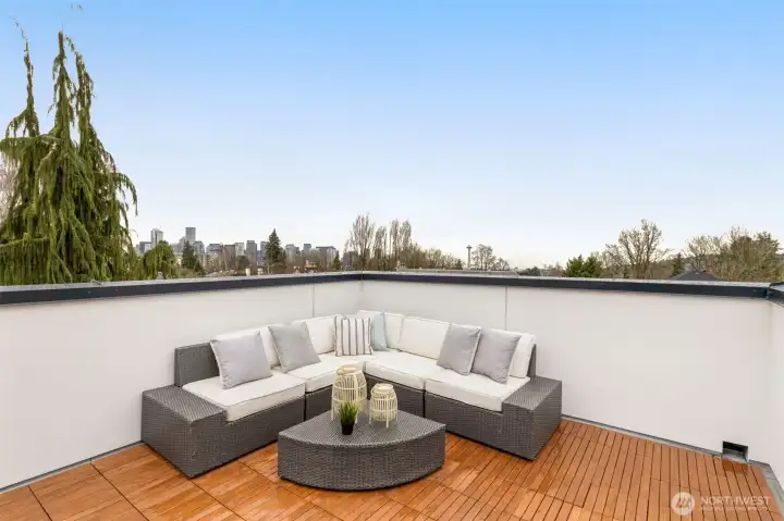 Rooftop deck presents a panoramic view of the city