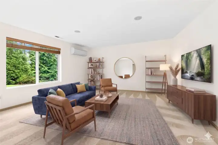 Family room, this side backs to Greenbelt.  Virtually staged