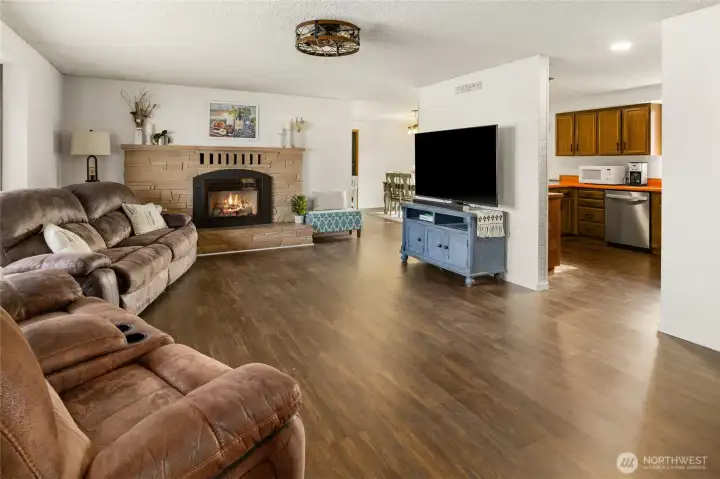 Living room is a large area, great for everyone to have a seat and enjoy each others company.