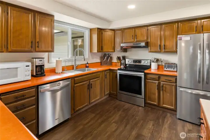 There is new hardware through out kitchen and nice SS appliances.