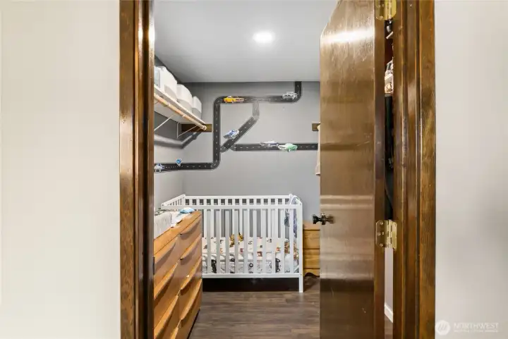 The primary closet is so large they are currently using it as a nursery, The bedroom is also large enough to have 2 armoires in it. Lots of space here.