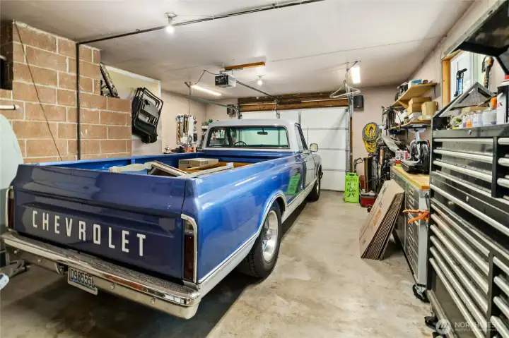 Garage is a 1.5 stall, so plenty of room for a large vehicle and extra space for storage or work area.