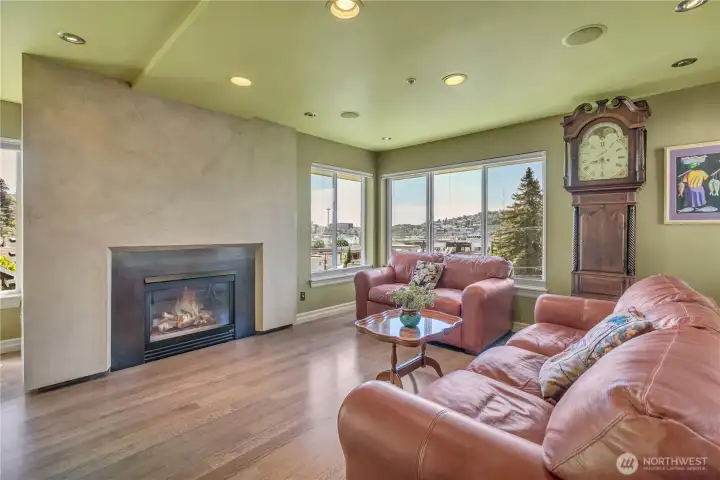 Cozy den with gas fireplace