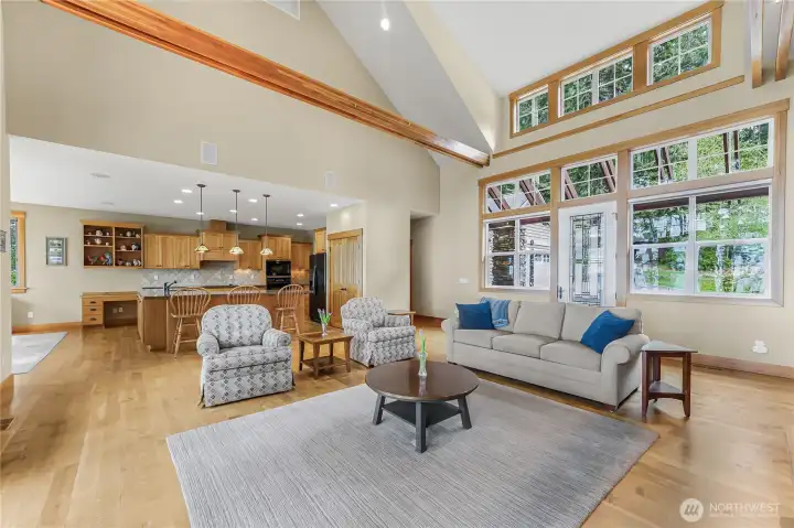 Open concept living at its finest. The great room is open to the large kitchen, perfect for entertaining! Open concept living at its finest. The great room is open to the large kitchen, perfect for entertaining!