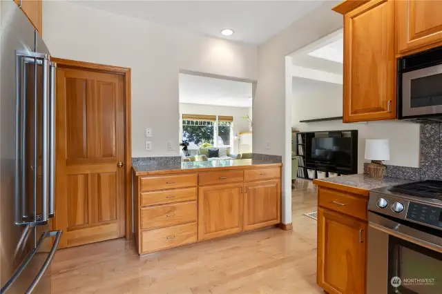 Kitchen also features a nice walk-in pantry and extra counter space at the pass-thru.