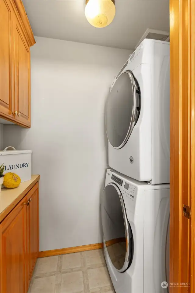 2nd level also features this compact laundry room.  No climbing stairs up and down with laundry.  Located just off the 2nd level hall and convenient to all bedrooms.