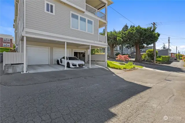 Located on a high visibility alley is the access to the garage and carport.