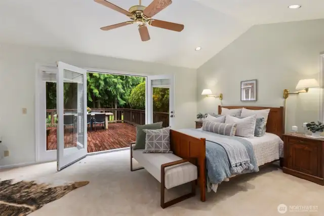 Primary suite with vaulted ceilings
