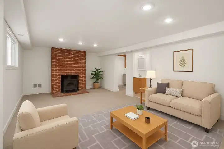 Potential Layout for the Family Room, Wood Burning Fireplace.