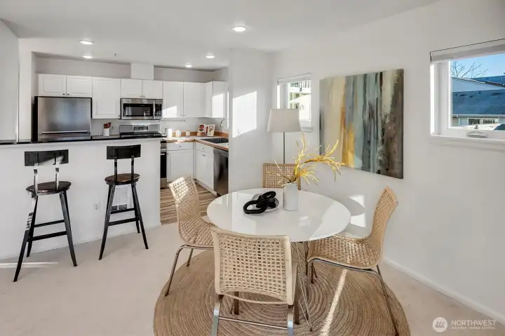View to kitchen and bar area, great for socializing.