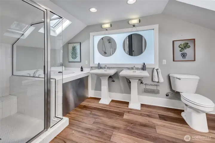 Updated bathroom with dual sinks