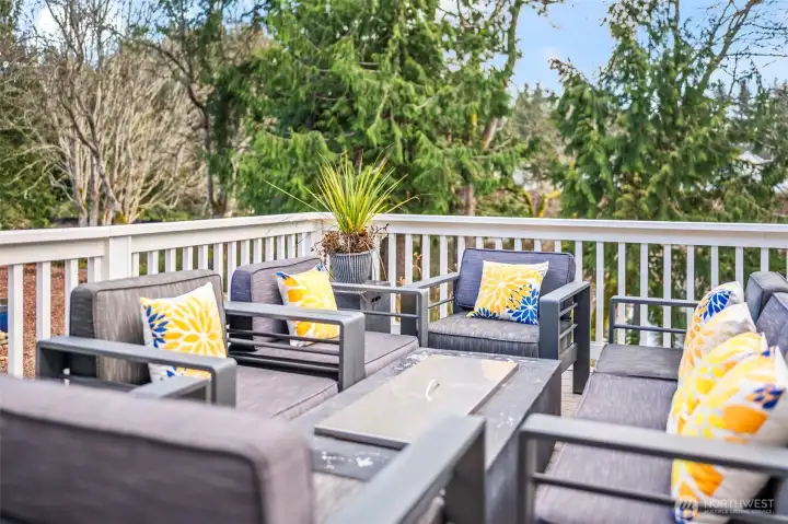 Back deck with water view