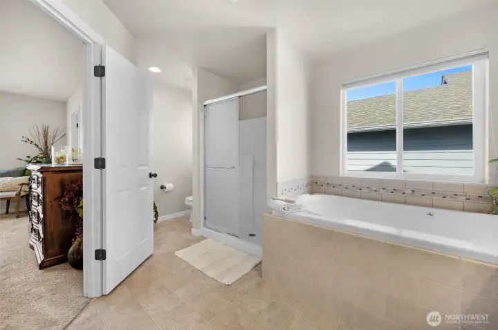 Primary five piece bathroom.