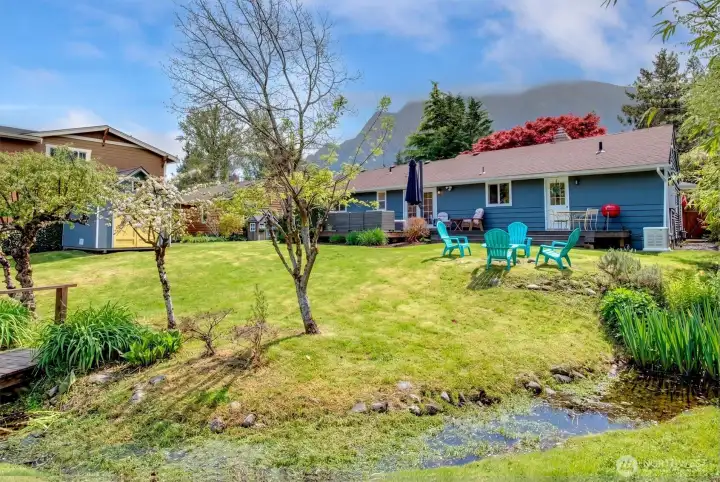 Small gentle creek with newer bridge, mountain view!