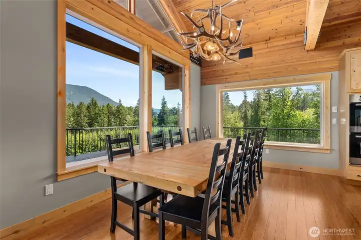Rustic large table and chandelier, perfect for entertaining
