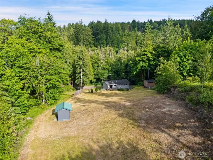 Large upper area will be perfect for RV or boat storage, or a future outbuilding. Large upper area will be perfect for RV or boat storage, or a future outbuilding.
