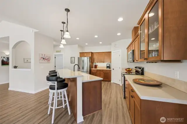 Gorgeous kitchen -- coffee bar next to the corner pantry!