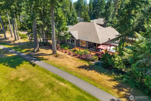 Aerial view of course side of home.