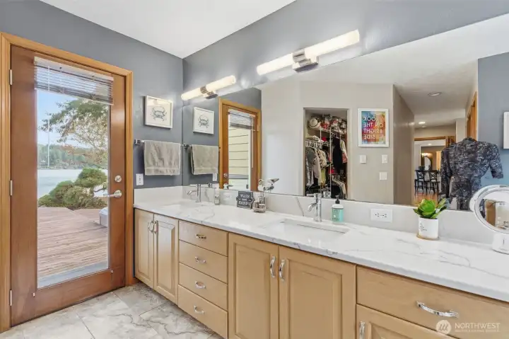 Door leads from primary suite to the hot tub area.