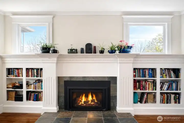 Gas Fireplace with Built in Bookshelves