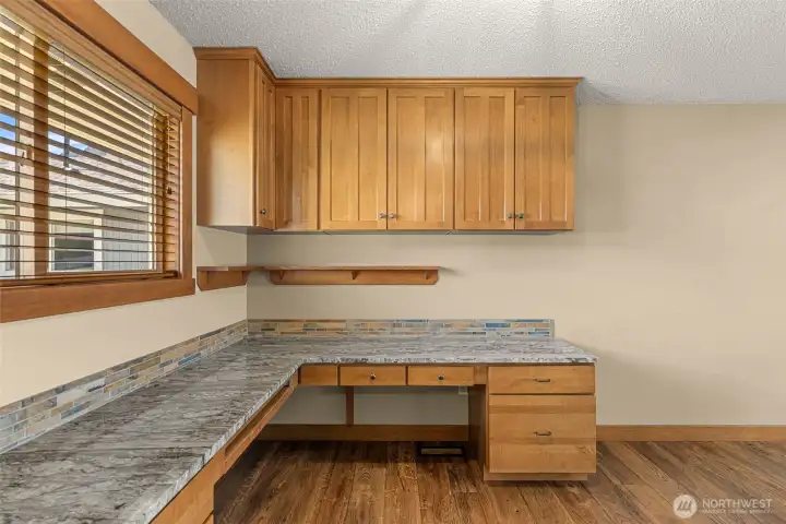 Built in desk space, perfect for an in-home office
