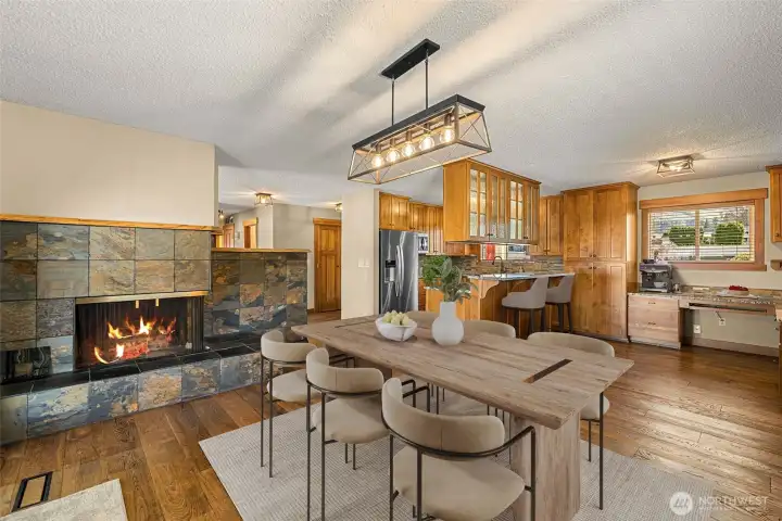 Second wood burning fireplace gives the home a warm cozy feel.  Virtually staged.
