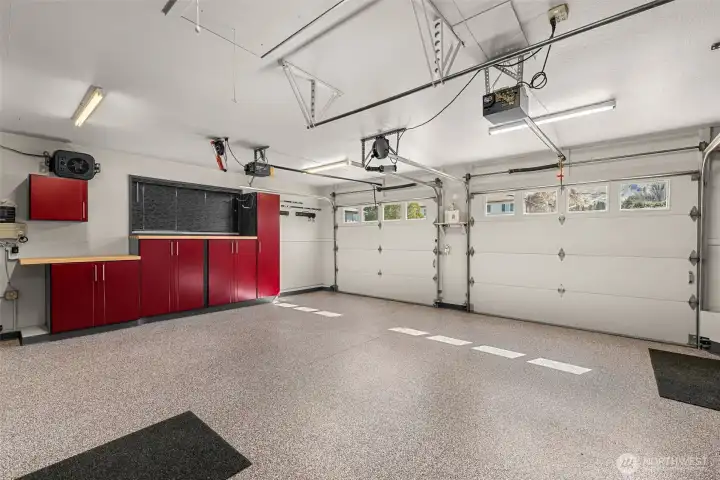 Attached 2 car garage with heater.