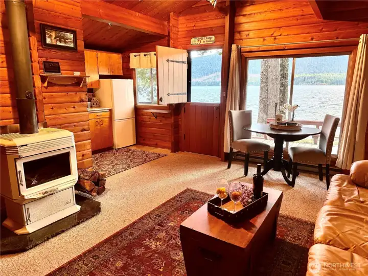 Wood burning stove for cozy evenings.
